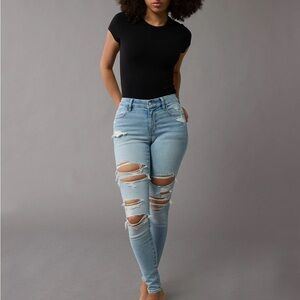 NWOT American Eagle light blue ripped jeggings | Size 10 Long
